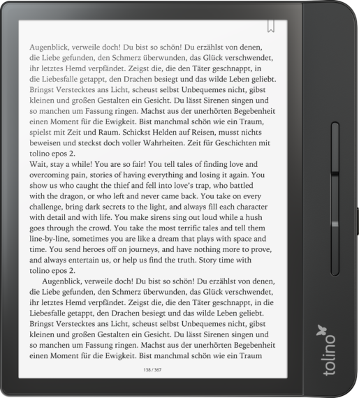 Epos 2 mit Fließtext in Frontansicht